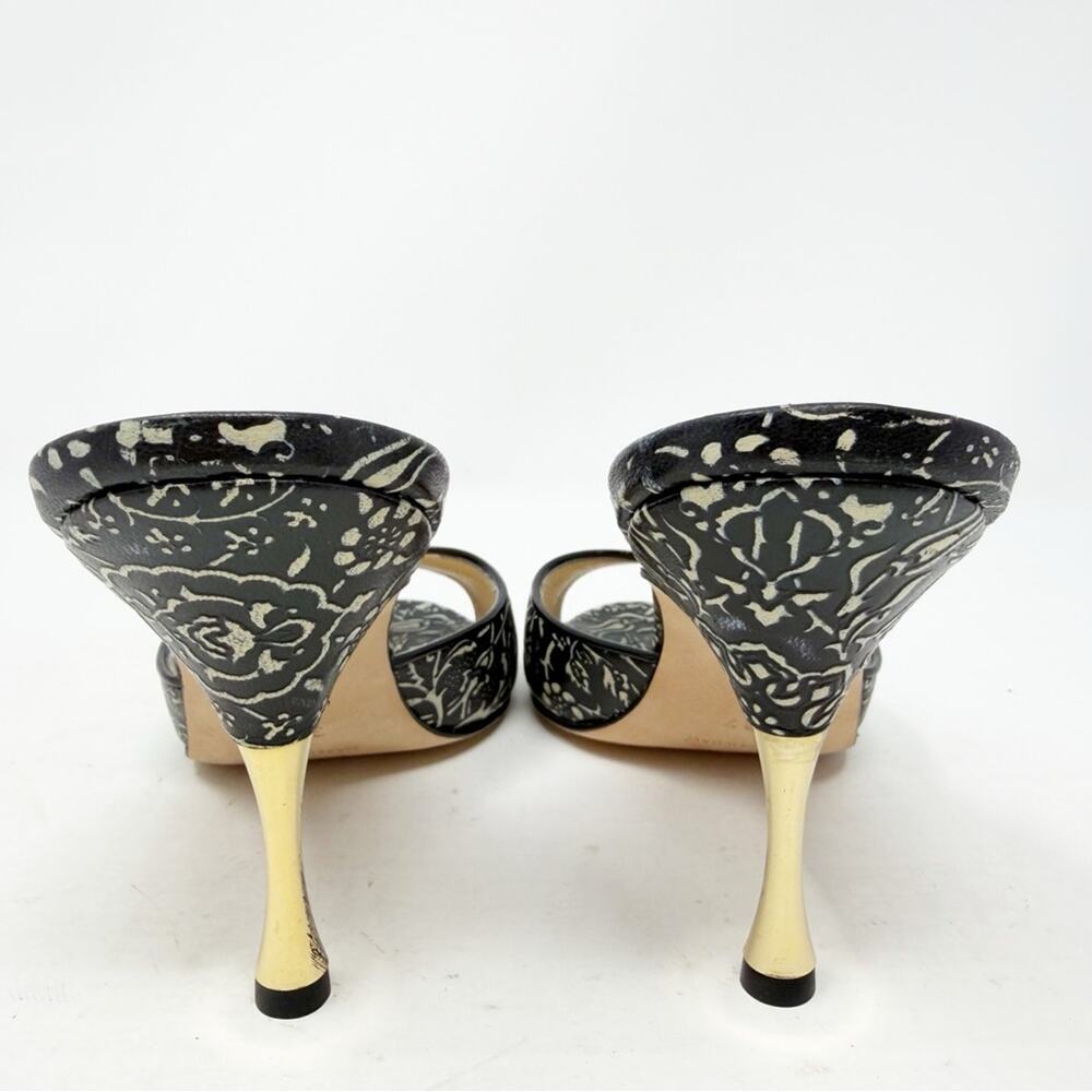 Manolo Blahnik Black Floral Print Mules Womens Size EU 37 - Picture 4 of 10